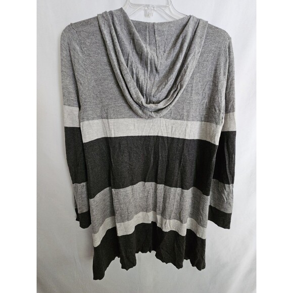 Cupio Women’s Open Front Hooded Cardigan Sweater Gray Stripe Long Sleeve Size M - Picture 2 of 6